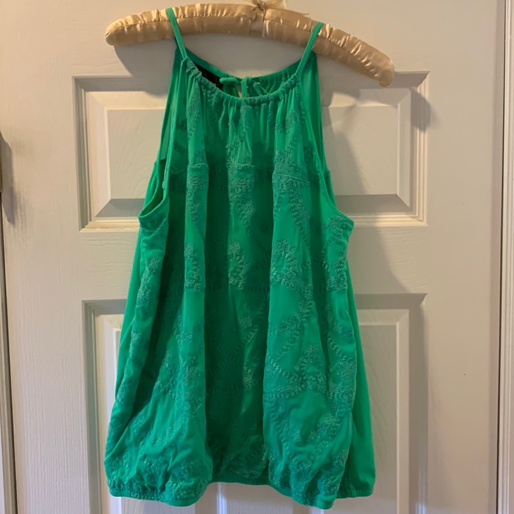 INC Bright Green floral embroidered type camisole, Large